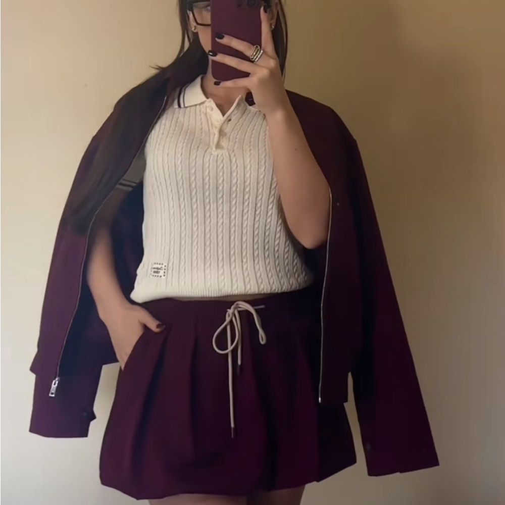 🍷🍂🍁 Zara Cable Knit “California 1986” Polo Shirt